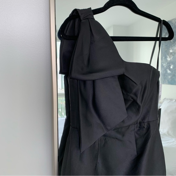 Alfred Sung Bow One-Shoulder Satin Twill Column Dress D861 Black NWT Size 6 - Picture 3 of 7